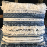 Boho Throw Pillow - Blue Fringe Accents