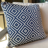 Blue Rhombus Tiles Fabric Toss Pillow